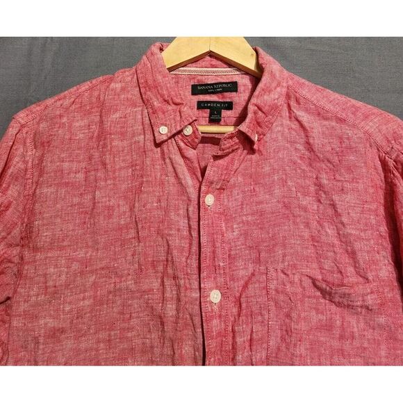 Banana Republic Shirt Mens L 100% Linen Camden Red Long Sleeve Beach Hawaiian - Picture 1 of 5